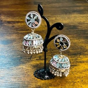 Oxidized Silver Mirror work Jhumka Earrings/ Indian Fashion Jewellery